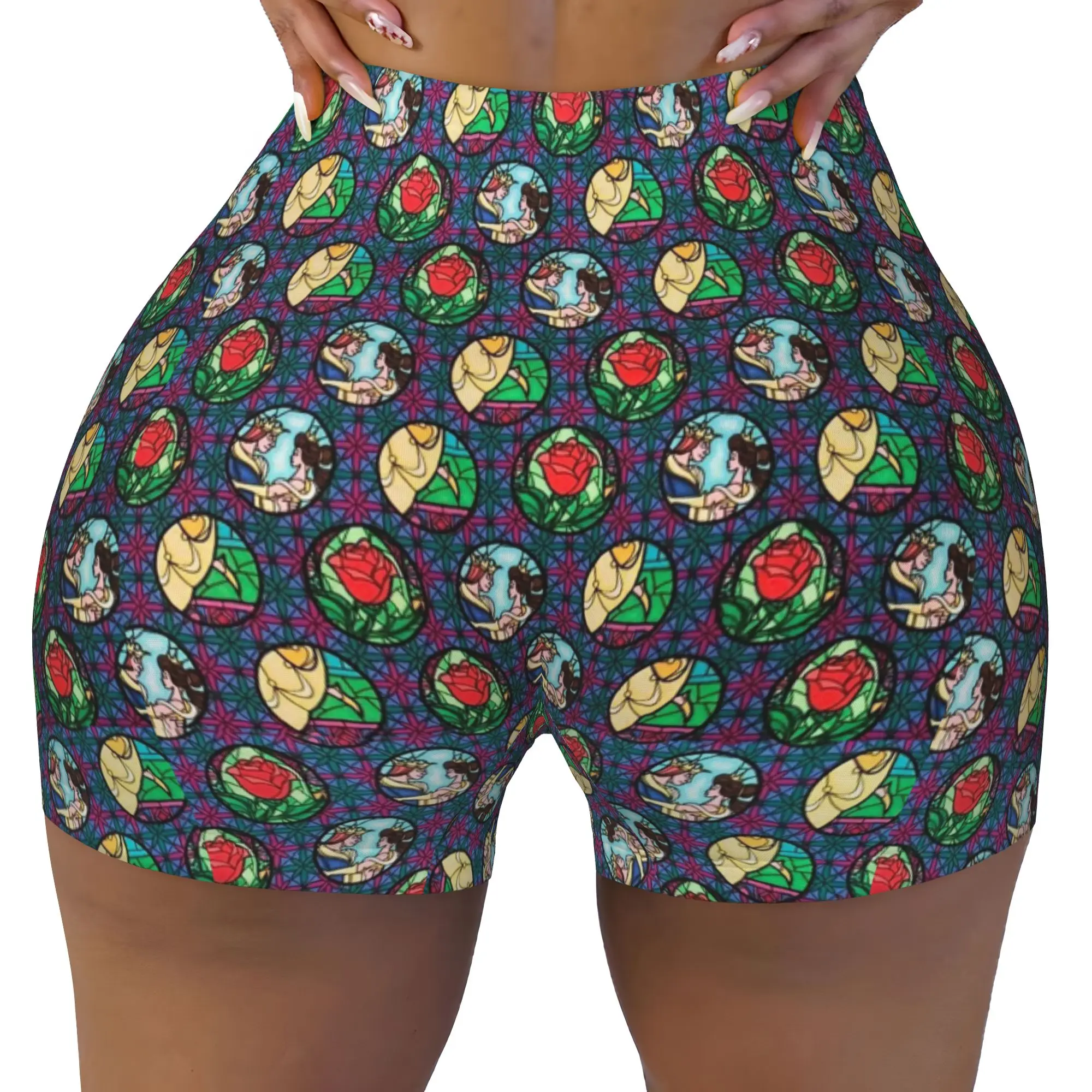 Custom Beautyes Anime Beastes Running Volleyball Gym Shorts Women Cartoon Athletic Workout Yoga Shorts