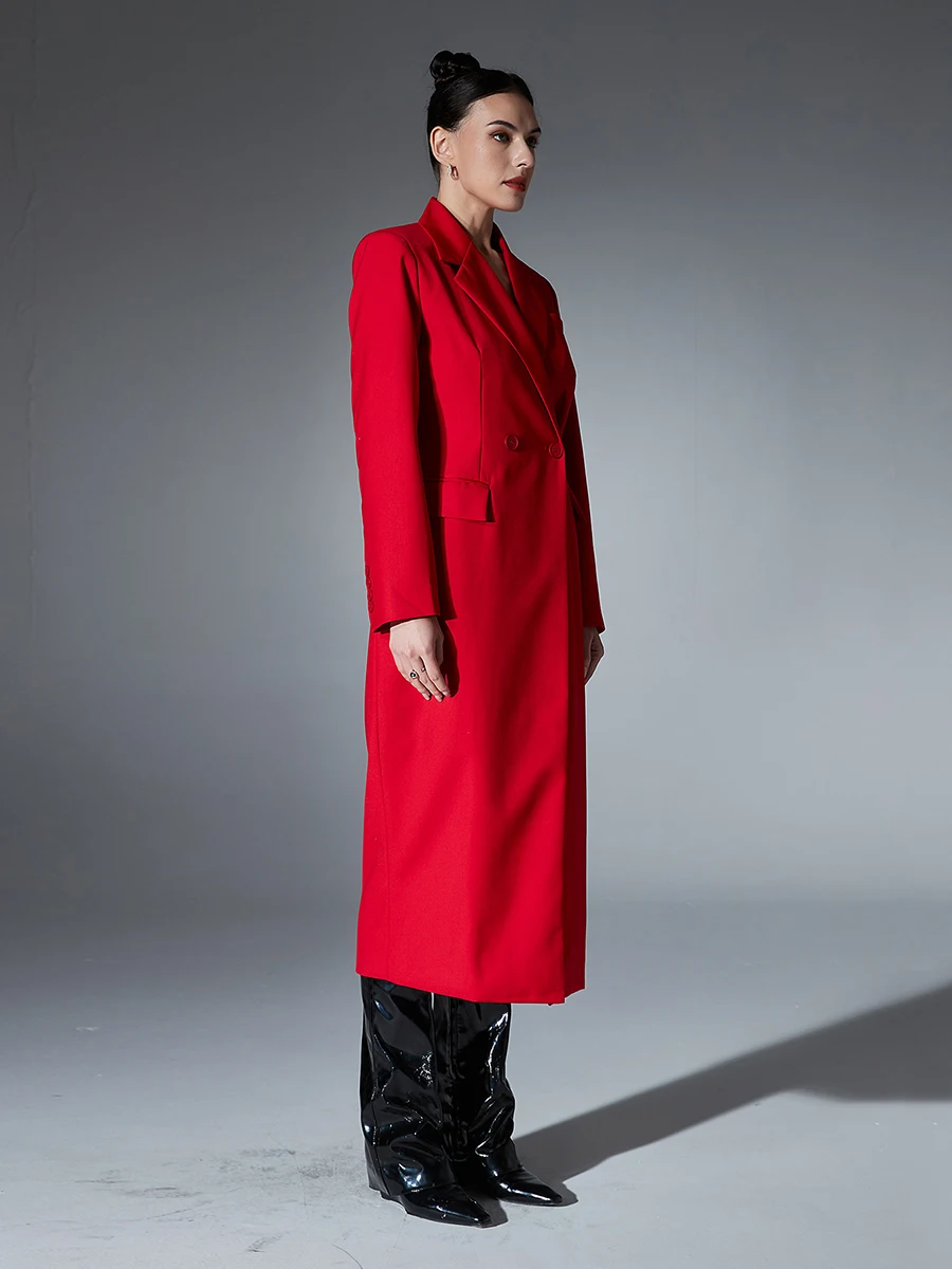TWOTWINSTYLE Solid Slimming Casual Blazer For Women Notched Collar Long Sleeve Patchwork Button Temperament Coats Female Fashion