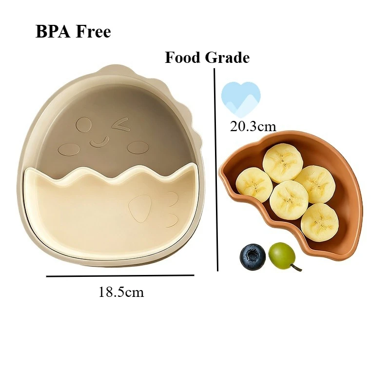 food-grade-bpa-free-dinosaur-egg-silicone-divided-plate-anti-slip-toddler-self-feeding-baby-compartment-dinner-tray