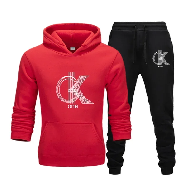 CK Plus-size Men Women\'s Fashion Print  Hoodies + Pants Set Casual Tracksuits Plus Size Sports Clothing Set