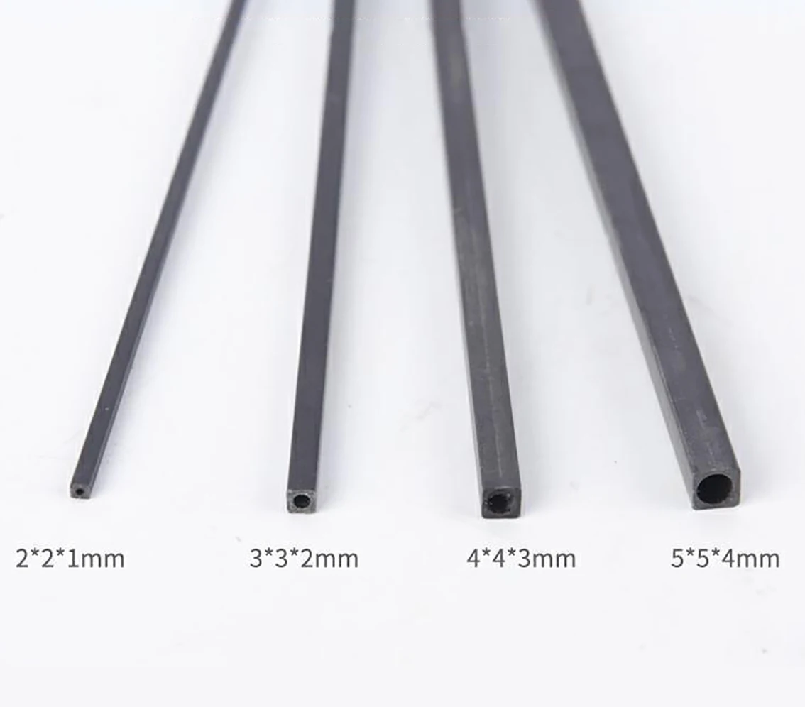 ID 1/2/3/4mm Carbon Fiber Tube Outer Square Inner Round Tube High Strength Light Weight DIY Model Part Accessory Length 200mm