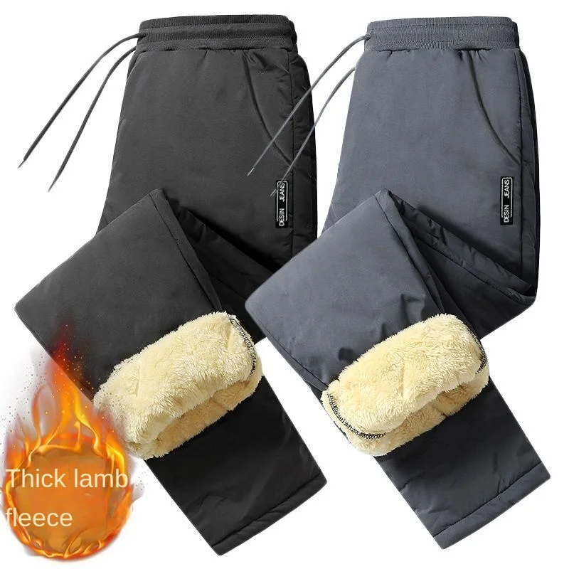 Thick Wool Casual Pants for Men with Elastic Waistband Warm and Stylish Autumn and Winter Windproof Thermal Heat Trousers Male