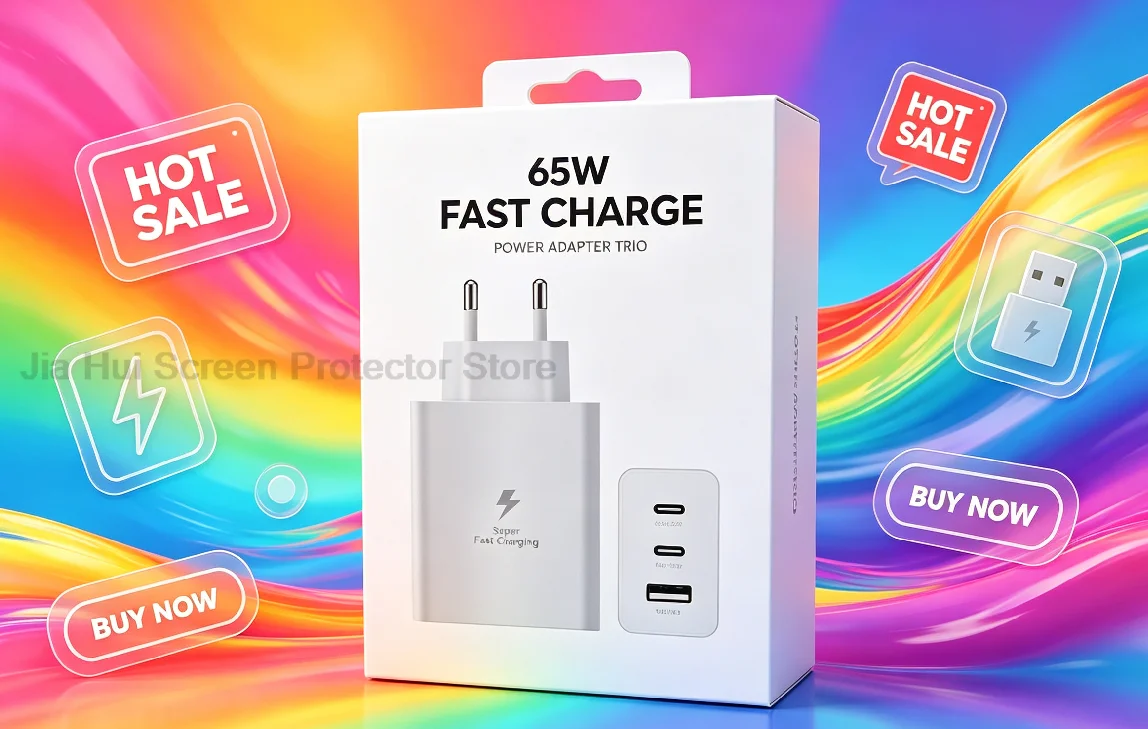 65wマルチポートgan-pd電源アダプター-トリオ-2usb-c-usb-a-安全急速充電器-euプラグ-スマホ、macbook、タブレット用-旅行用充電器