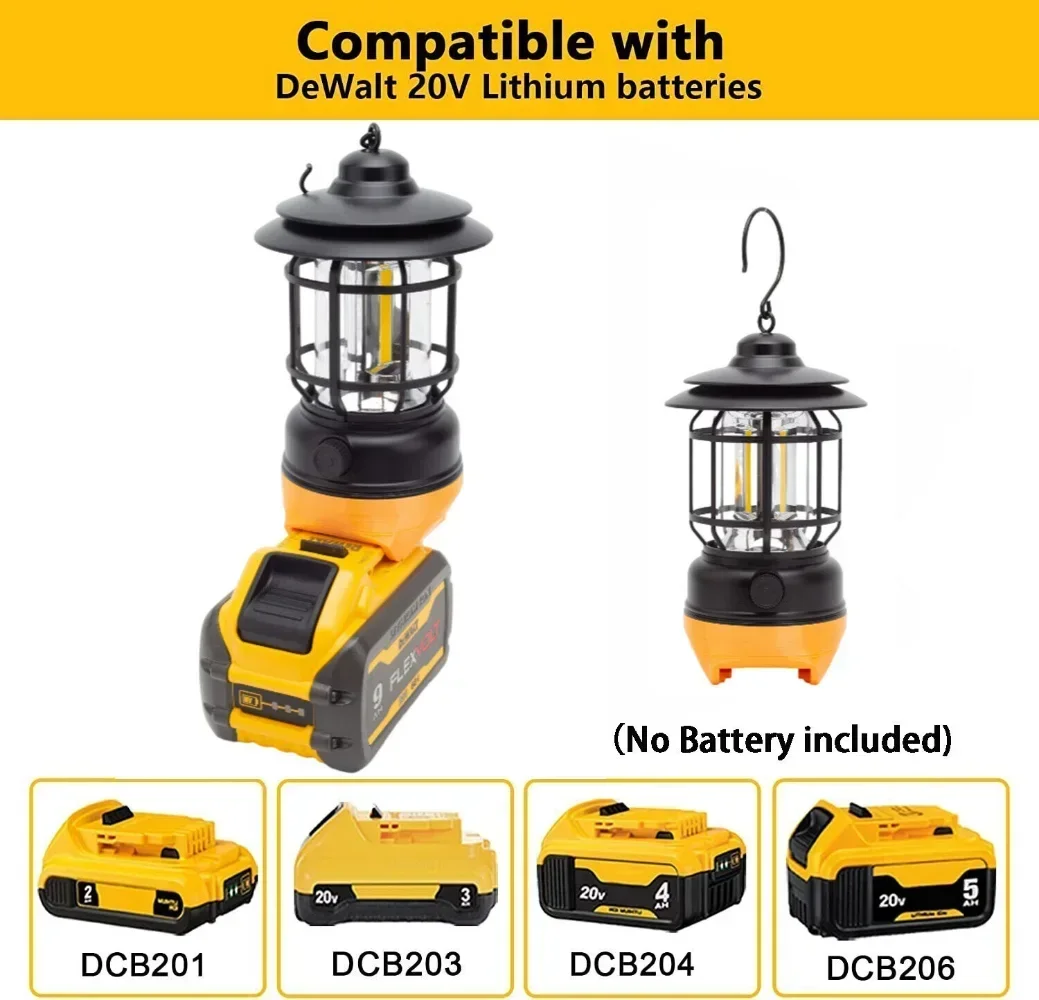 LED Camping Lantern For Dewalt 18V 20V Lithium Battery Hanging Tent Light Outdoor Camping Travel Light(NO Battery )