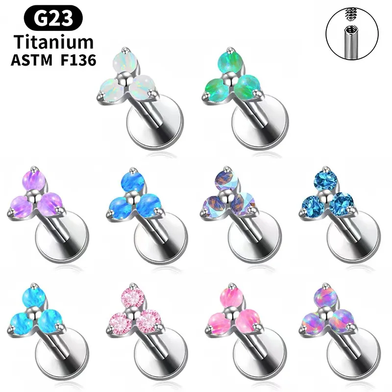 

1PC ASTM F136 Titanium 23G Triple CZ Cartilage Helix Earring Trinity CZ Tragus Stud Conch Earlobe Lip Piercing Jewelry