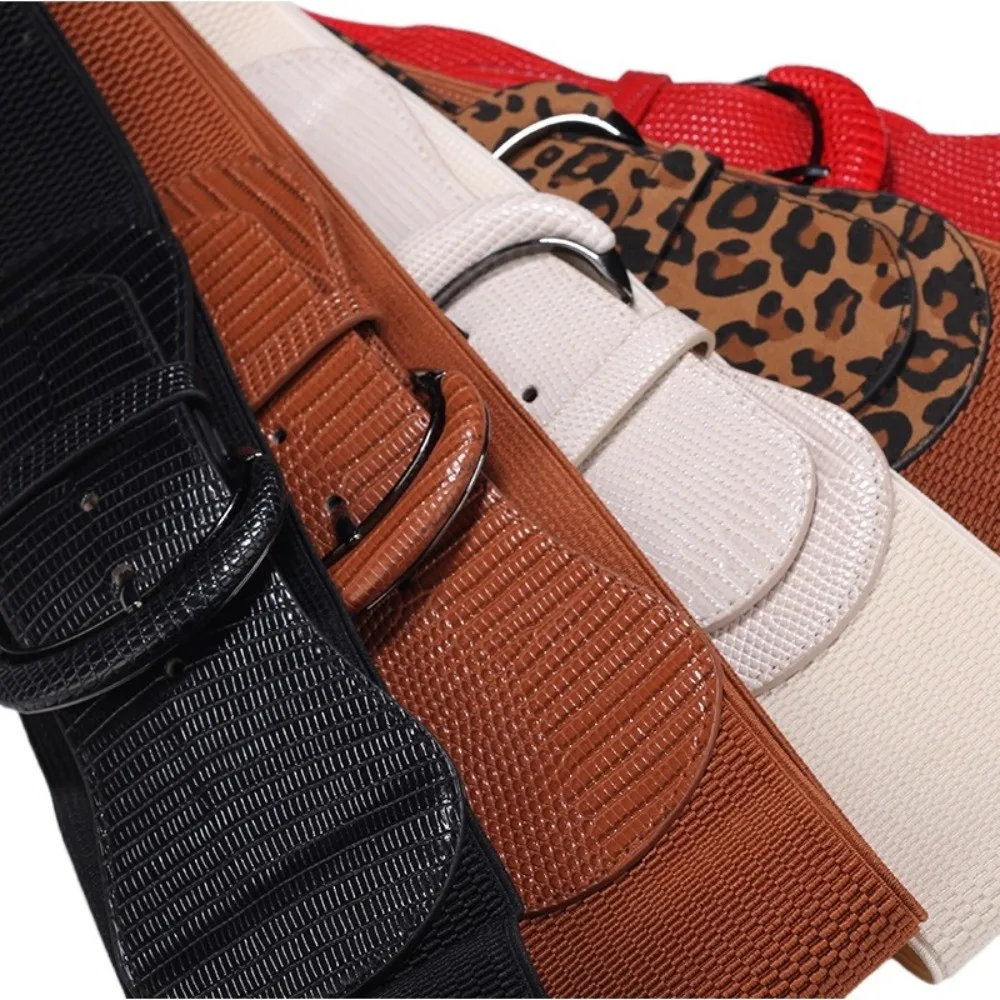 شخصية بولي PU بسط Cummerbunds ليوبارد طباعة عالية الخصر الإناث حزام مطاطا القماش واسعة حزام خصر النساء
