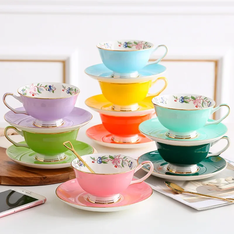 Coffee Cups Porcelain High-quality Butterfly Flower Teacup & Saucer Set British Afternoon Tea Time Ceramic Cup Office Drinkware