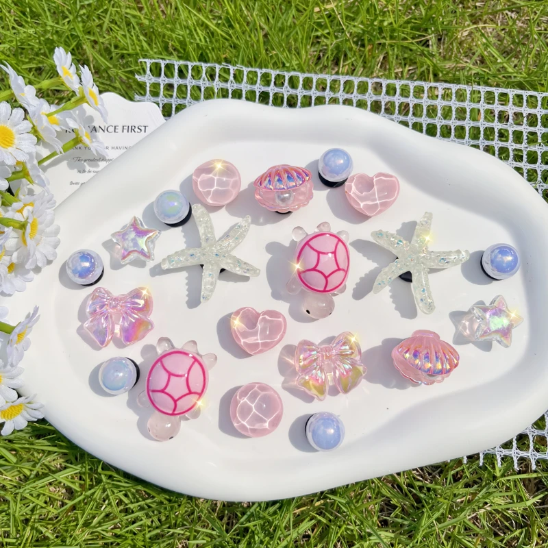 JIBBITZ Summer 20pcs of Pink Turtle And White Starfish DIY Decorations for Shoes Removable And Suitable for Sandals, Garden Shoe