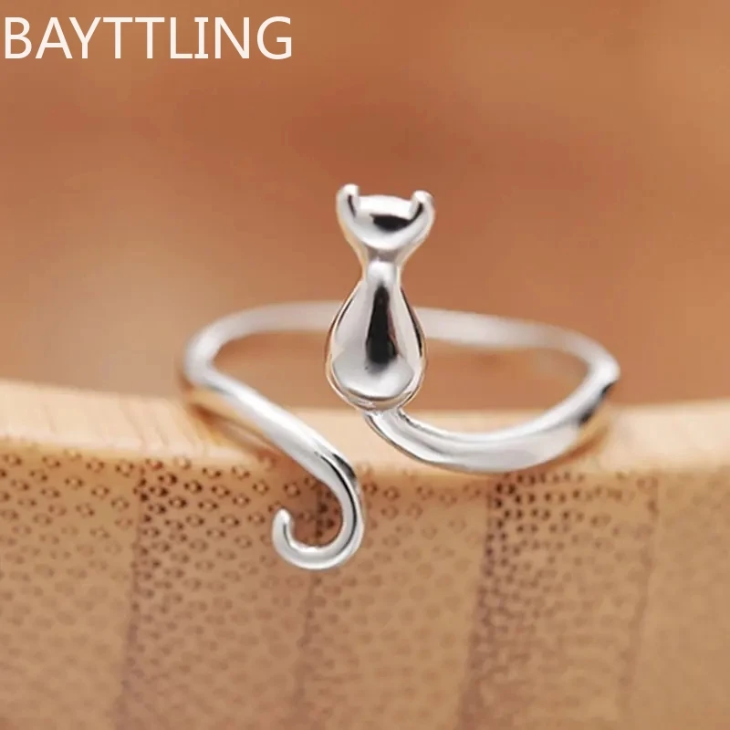 

925 sterling silver cat ring for women, adjustable opening, simple elegant animal ring, fashionable versatile jewelry for girls