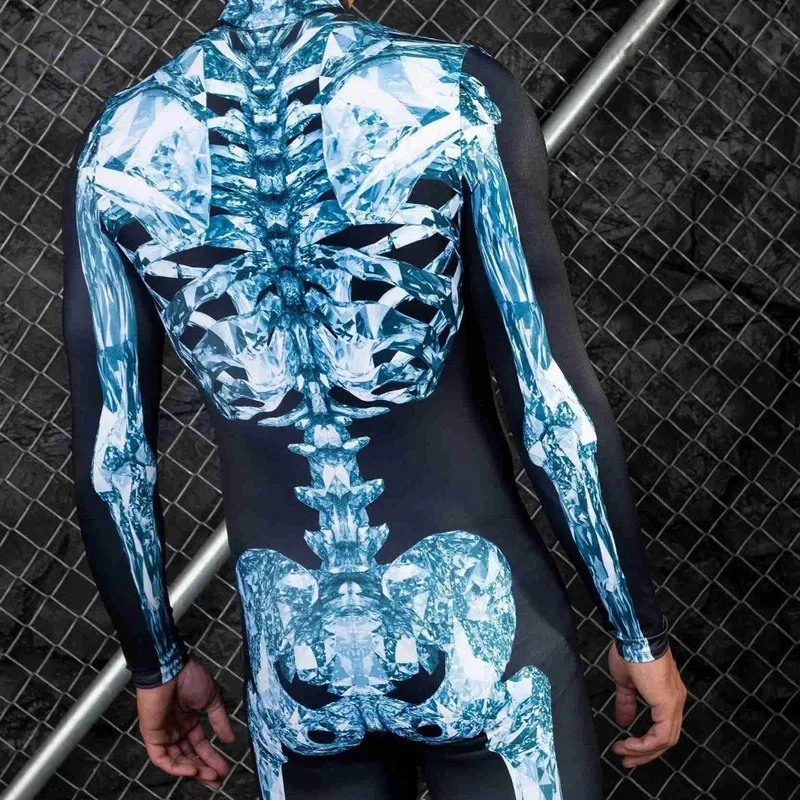 بدلة درع ميكانيكية من CyberPunk من Zentai للرجال والنساء لحفلات الهالوين التأثيرية على شكل جمجمة Steampunk زي سباندكس بدلة قطعة واحدة