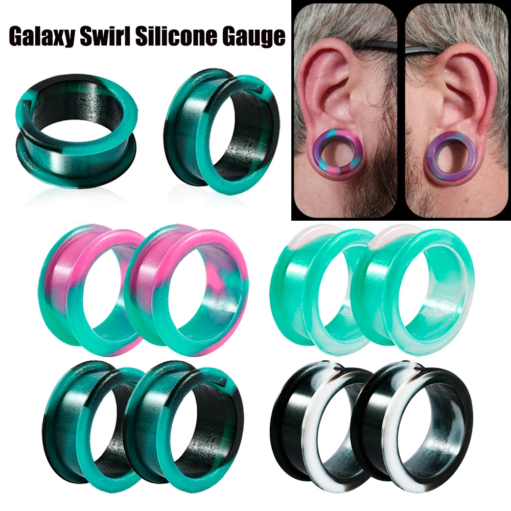 PAIR Soft Silicone Camouflage Ear Gauges Flesh Tunnels Plugs Stretchers Expander Double Flared Flesh Tunnels Ear Lobe Piercing