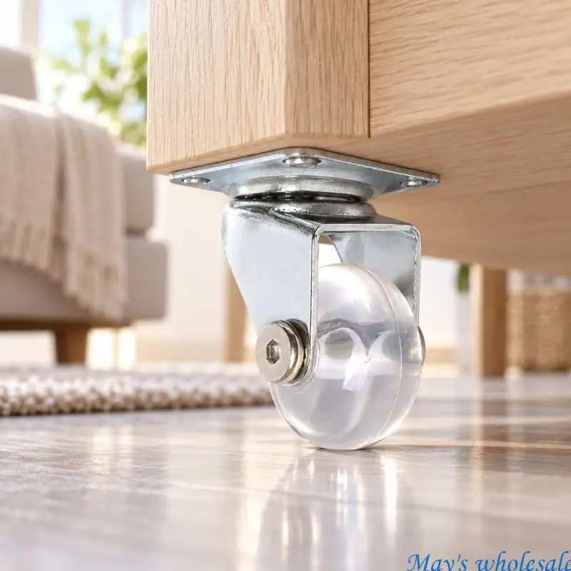 Plate-Mount Furniture Rollers with Clear Polyurethane, 360-Degree Movement, Four-Hole Bases, and 4 Units per Set 448A