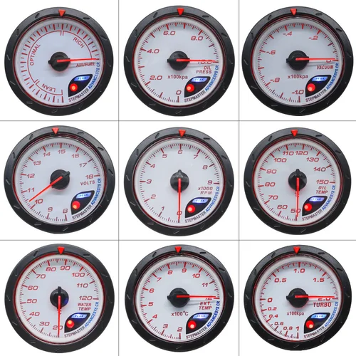 Medidor de coche de 60mm, temperatura del agua, temperatura del aceite, tacómetro de presión, voltios, aire, escape de combustible, GAS, RPM, medidor facial blanco