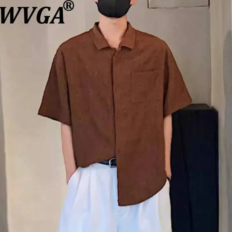

WVGA Summer New Men's Hollow Out Trendy Short Sleeve Shirts Niche Chic Casual Breathable Cuban Collar Draped Tops Ins Y2K W23438