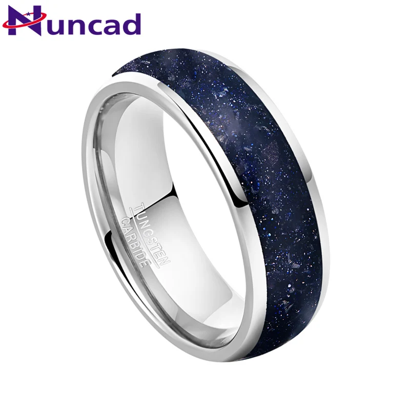 

Nuncad 8 мм стальное кольцо из карбида вольфрама, купольное стальное матовое кольцо с инкрустацией синим песком для мужчин, модные украшения