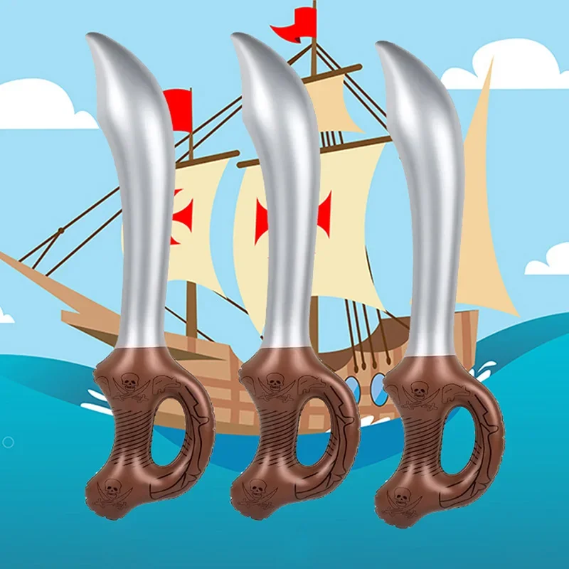 12 sztuk nadmuchiwane miecze pirackie Halloween zabawka miecz Party urodziny nadmuchiwany nóż do basenu Cosplay rekwizyty sceniczne