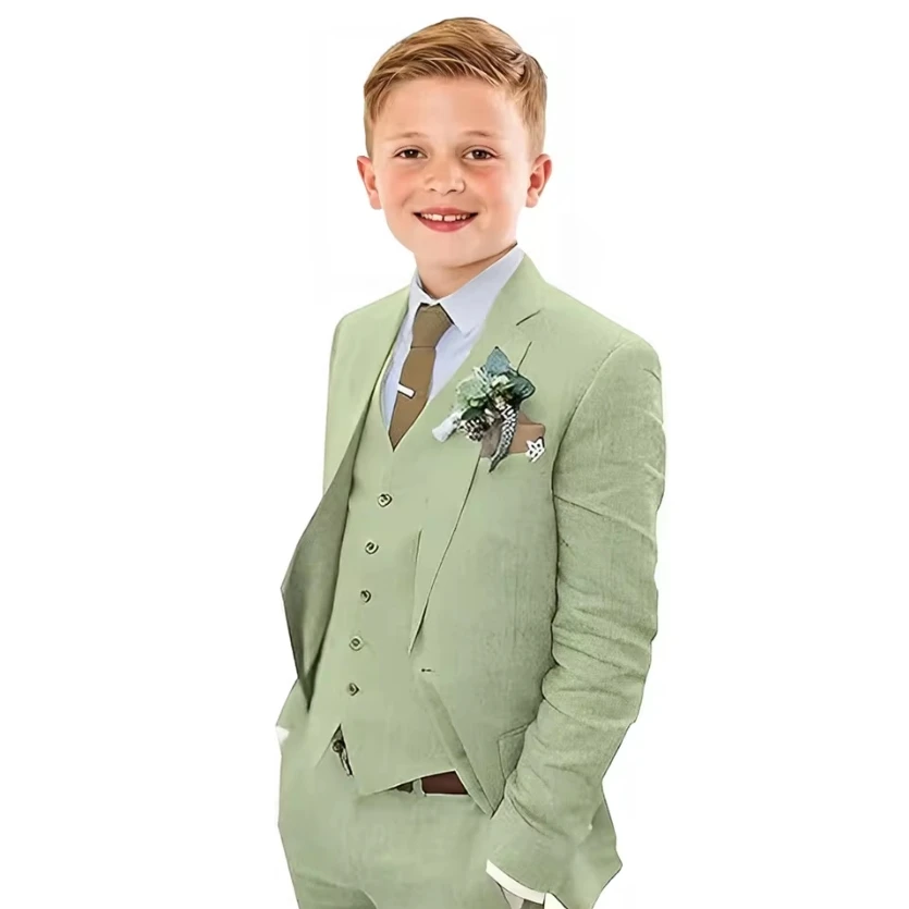 

Boys Linen Suit Light Weight Suit Kids Slim Fit 3 Piece Summer Beach Wedding Linen Suit Jacket Vest Pant Set