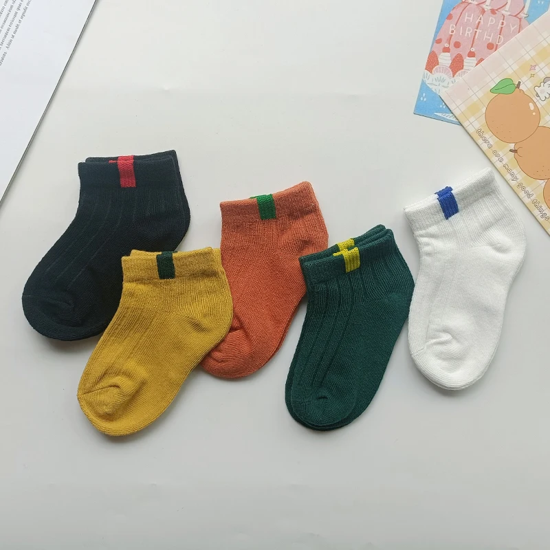 5 Pairs/Lot Children\'s Short Socks Boys and Girls Thin and High-quality Cotton Socks Breathable and Sweat Absorbing Baby Socks