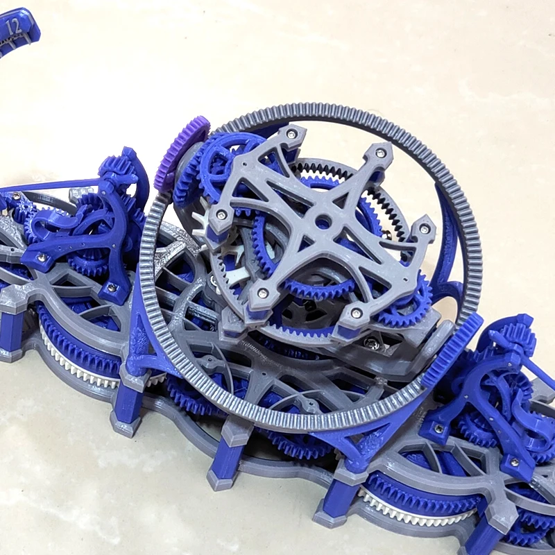 Losowy kolor, druk 3D, tourbillon, mechanizm do samodzielnego montażu dla zegarmistrza, studyjny tourbillon trójosiowy.