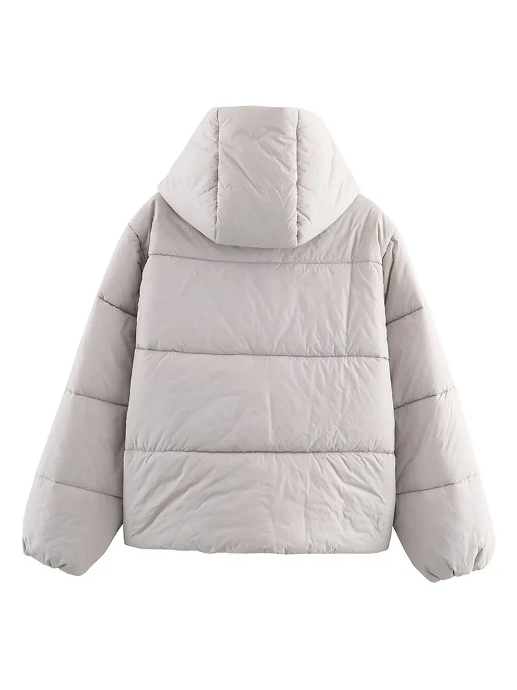 HH Winter Female Casual Warm Loose Cotton Clothes Woman Versatile Long Sleeves Hidden Buckle Hooded Waterproof Cotton Jacket