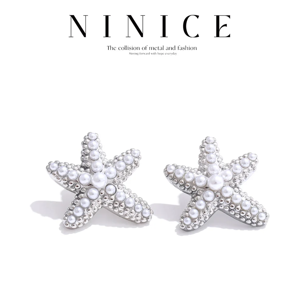 NiNice Stainless Steel Earrings Choice Jewelry Sea Star Imitation Pearl Ocean Wind Beach Wind Summer Fashion Trendy Gift New