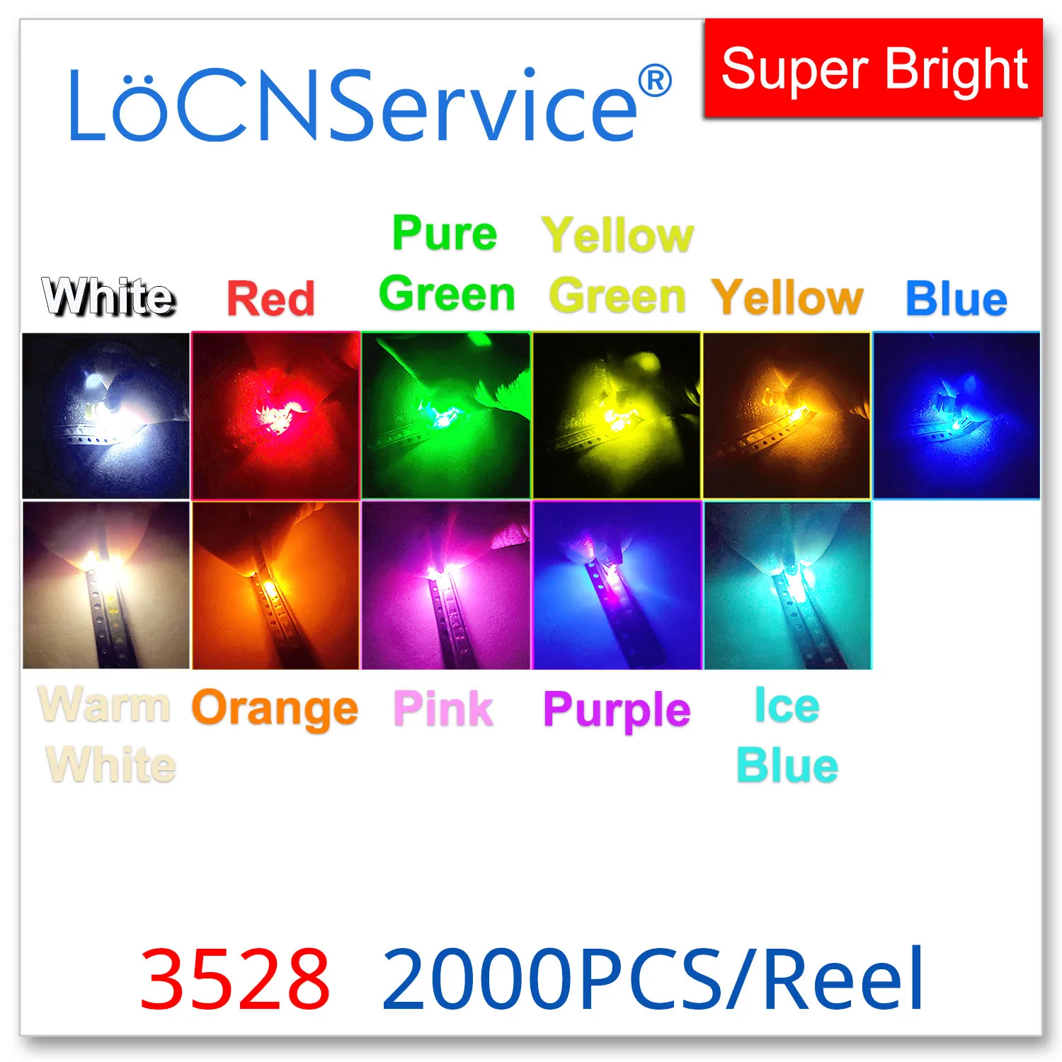 

LoCNService 3528 SMD LED 2000PCS Red Orange Yellow Green Jade green Lce Blue White Warm white Pink Purple High Light