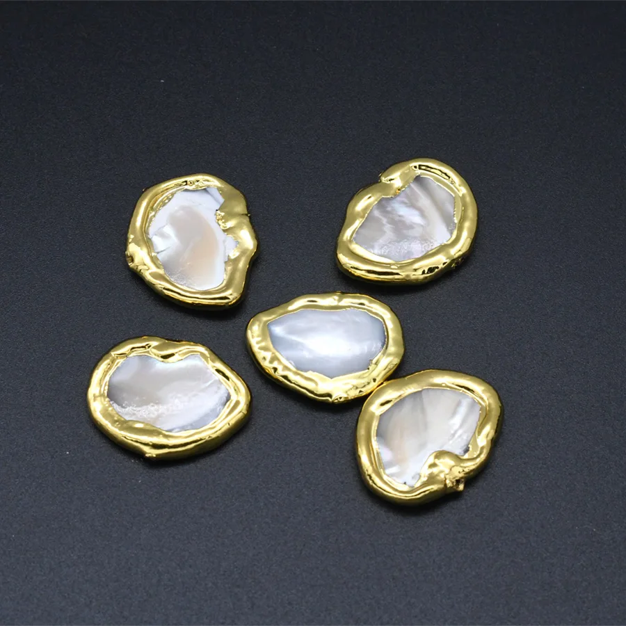 DIY Jewelry Making Findings Supplier Free Shape White Mother Of Pearl Clay Paved Gold Plating Loose Beads 10pcs/lot