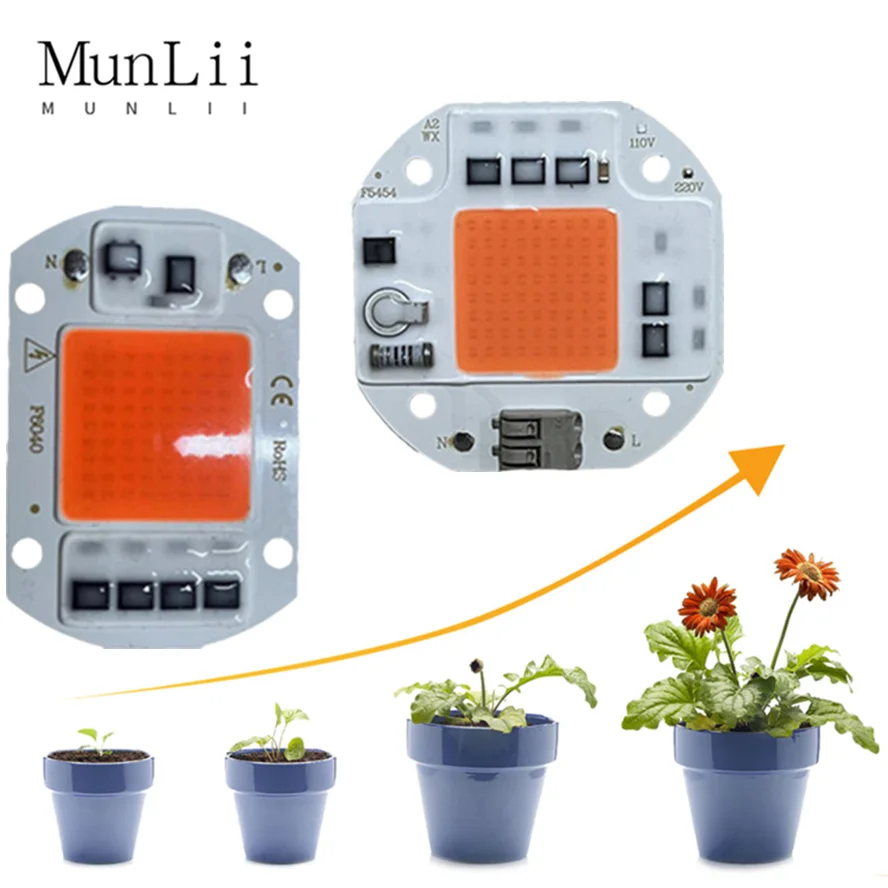 MunLii AC220V 110V LED COB Chip 100W Light Chip Full Spectrum No need driver For Growth Flower Seedling Grow Plant Lighting