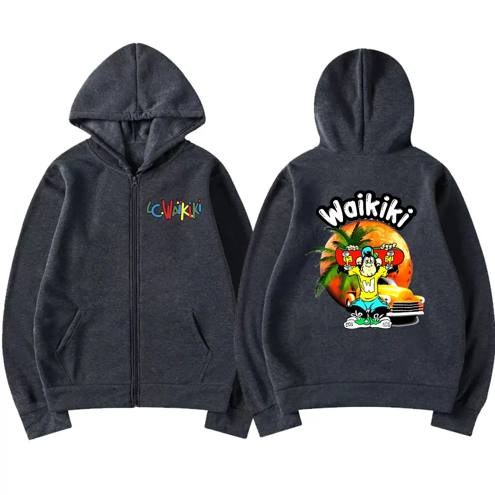Skateboarding Boy Lc Waikiki Monkey Graphic Zipper Hoodie Male Fashion Oversized Streetwear Men's Vintage Causal Zip Up Jacket