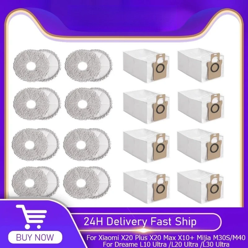 Image of Staubbeutel Mopp Pads für Xiaomi X20 Plus /X20 Max /X10+, Mijia M30S/M40 Für Dreame L10 Ultra /L20 Ultra /L30 Ultra Staubbeutel Teile