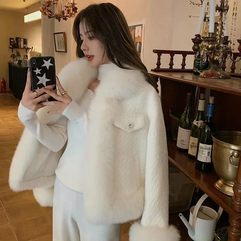 Sparkling Little Fragrant Fur Coat For Women Autumn/Winter 2025 New Splicing Coarse Flowers Together Imitation Fox Fur Overcoat