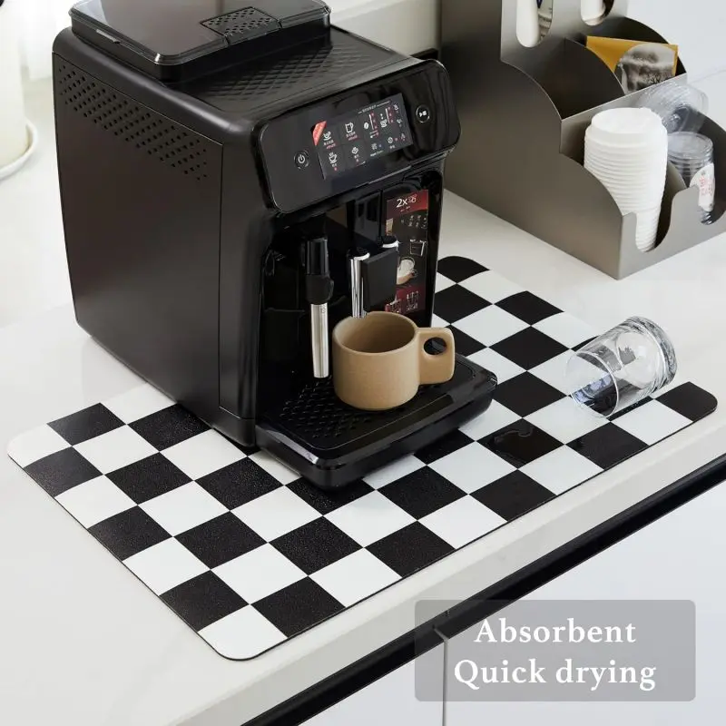 Kitchen Countertop Draining Mat Vintage Plaid Absorbent Mat Desktop Drying Mat Coasters Washable Tea Table Ba
