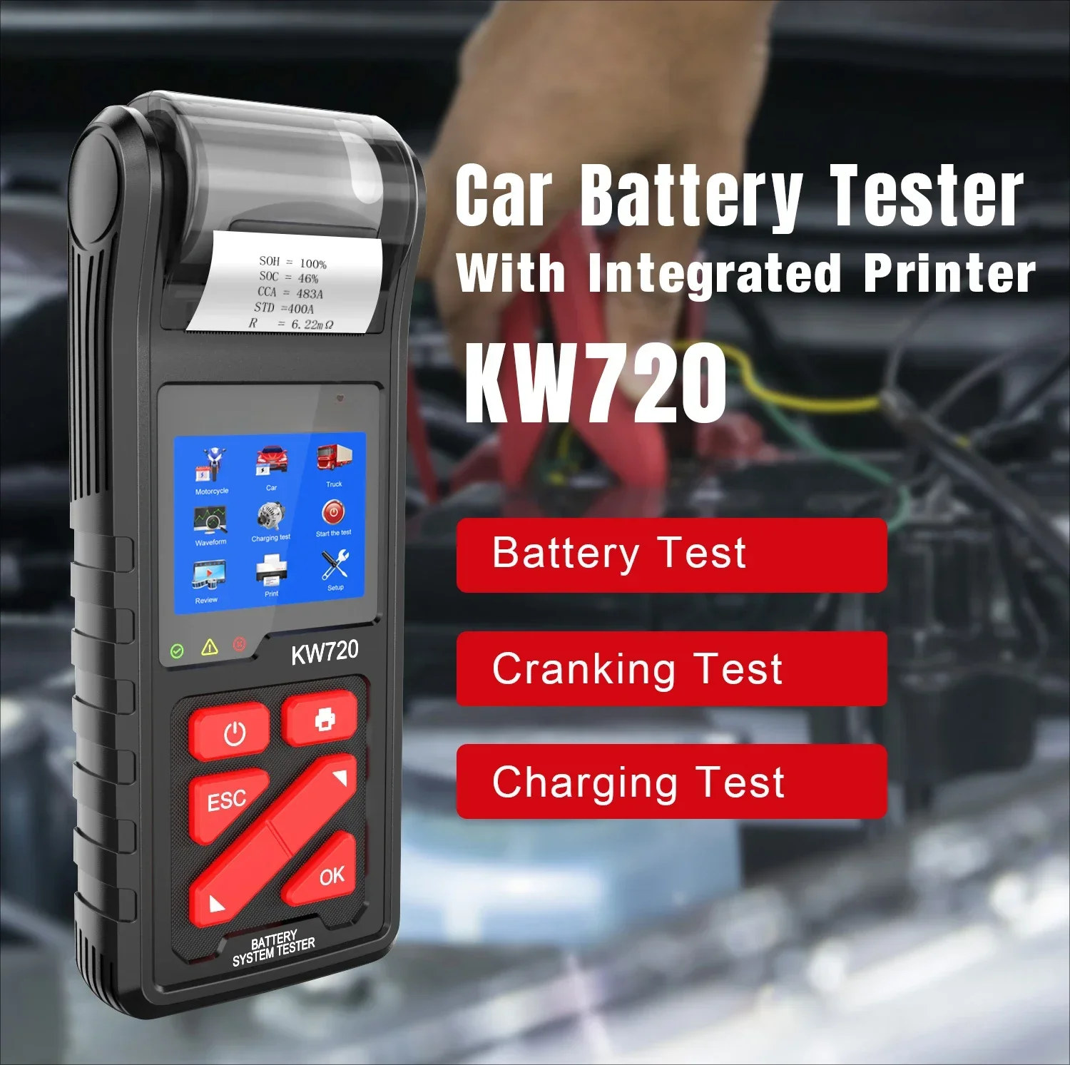 Factory Direct Konnwei KW720 battery tester Jiawei Smart Vehicle Diagnostic tools 12v 24v battery tester with printer Hot sales