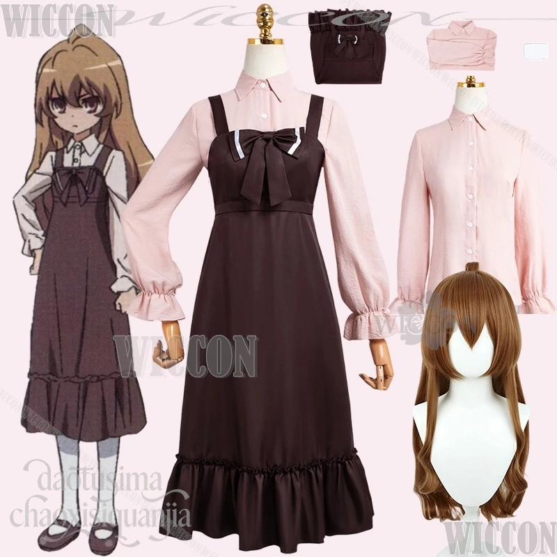 anime-tigre-fourrure-cosplay-dragon-aisakaa-taigaa-hiver-kawaii-robe-marron-rose-chemise-a-manches-longues-noel-navidad-carnaval