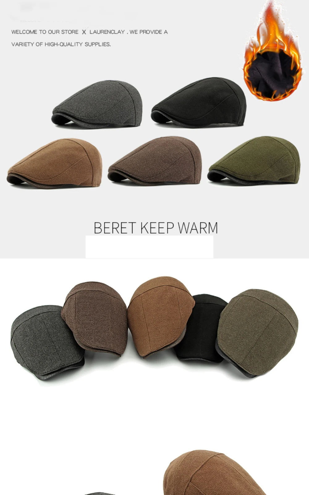 HT4941 Herren- und Damen-Baskenmütze für Frühling, Herbst und Winter, Vintage-Stil, verstellbare Ivy-Flatcap, mit Fleece gefütterte Baskenmütze für Männer und Frauen – Detail 1