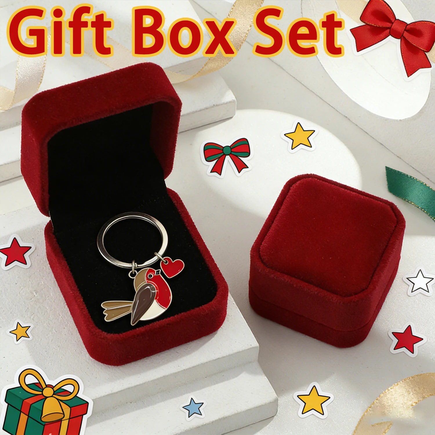 Adorable Enamel Bird Keyring with Red Heart Charm Premium Gift Box Set for Bag Decor And Special Occasions