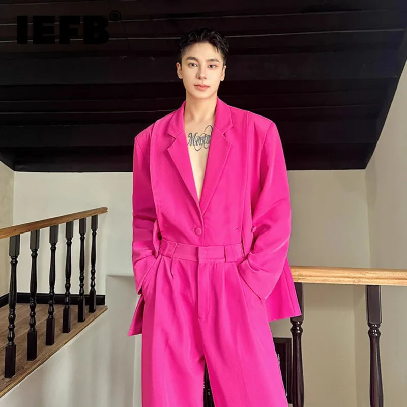 IEFB Autumn Minimalist Casual Male Suit Personalized Slit Blazer Temperament Straight Leg Pants Handsome Two Piece Set 9C7239