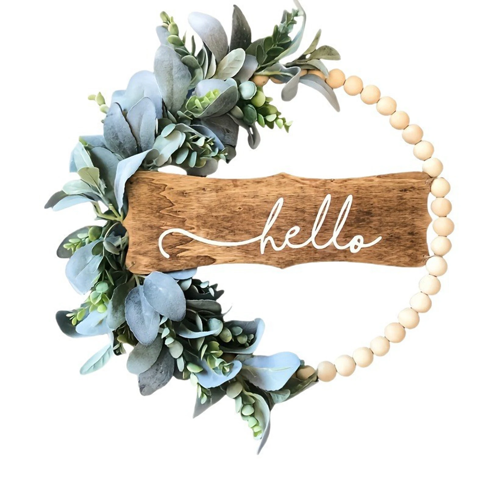 

Simulated with Wooden Wreath, Easter Welcome Sign Front Door Realistic Flower Wreath. Door, Courtyard, Wall hanging