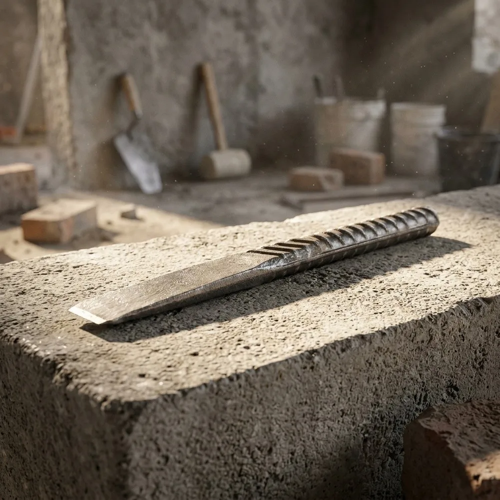 Threaded Steel Flat Chisel High Hardness For Forged For Wall Grooving Construction Hand Tool With Slip Grip Black