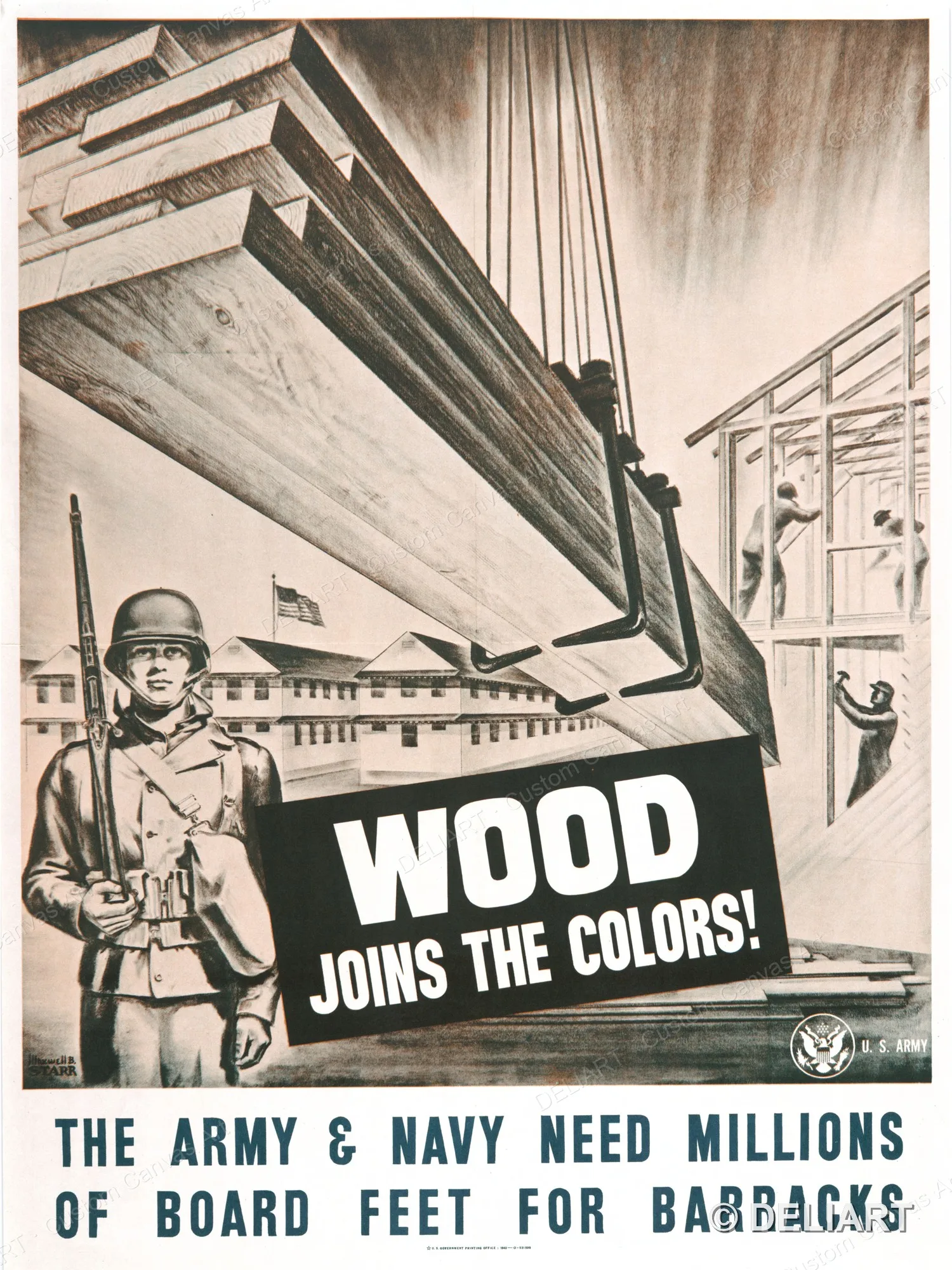 Wood joins the colors! The Army & Navy need millions Vintage WWII Propaganda Canvas Wall Art Poster Print Home Decor Unframed