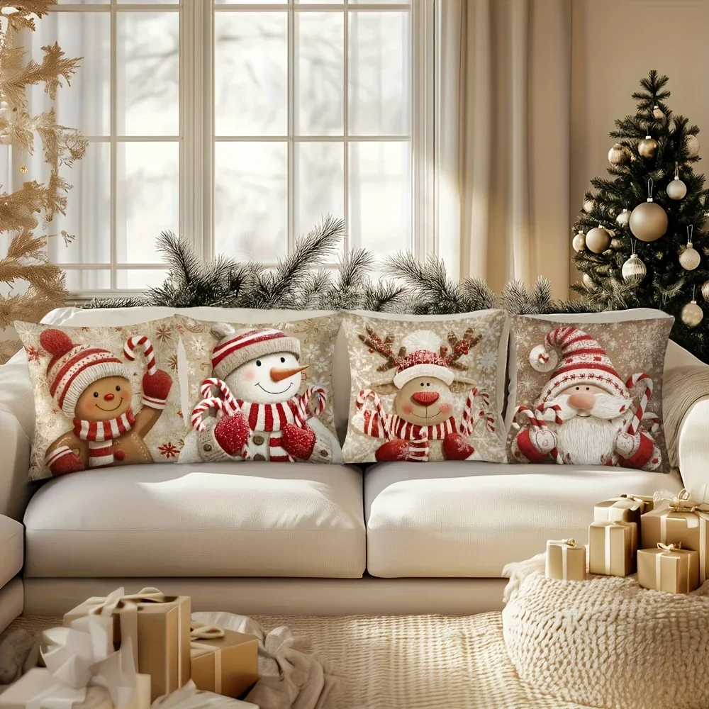Juego de fundas de almohada con personajes de dibujos animados navideños, decoración festiva para el hogar, regalo pequeño