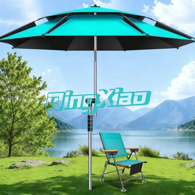 2m Foldable Fishing Umbrella Heavy Duty Windproof Outdoor Sun Shade Parasol For Camping Angling With Carry Bag Uv Protection