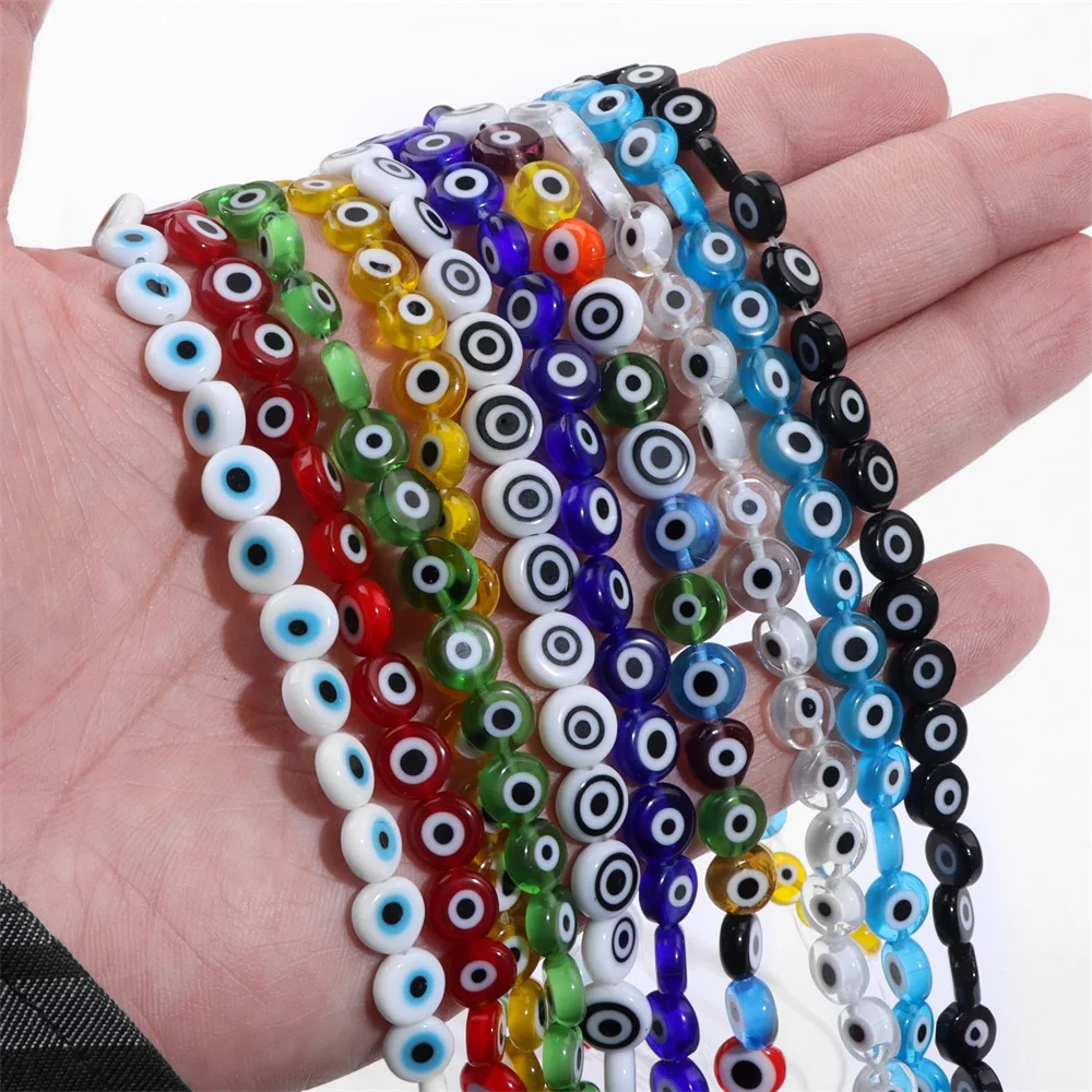 Rondelle Multicolor Evil Eye Beads Oval Charm Round Flat Glazed Glass Lampwork Turkish Eye Beads for Jewelry Making DIY Bracelet