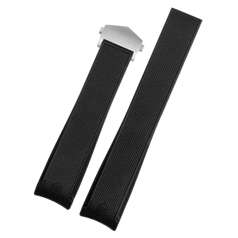 Silicone Watch Strap para Tag Heuer Concept F1, Strap Relógio Mergulho, 300 Rubber Arc Interface, Fold Buckle, Black and Blue Stripe, 22mm Tool