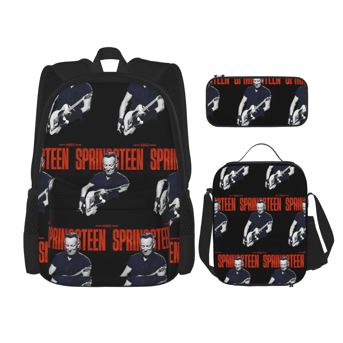 Bruce Springsteen Backpacks Boys Girls Bookbag Students School Bags Kids Rucksack Lunch Bag Pen Bag Three-Piece Set