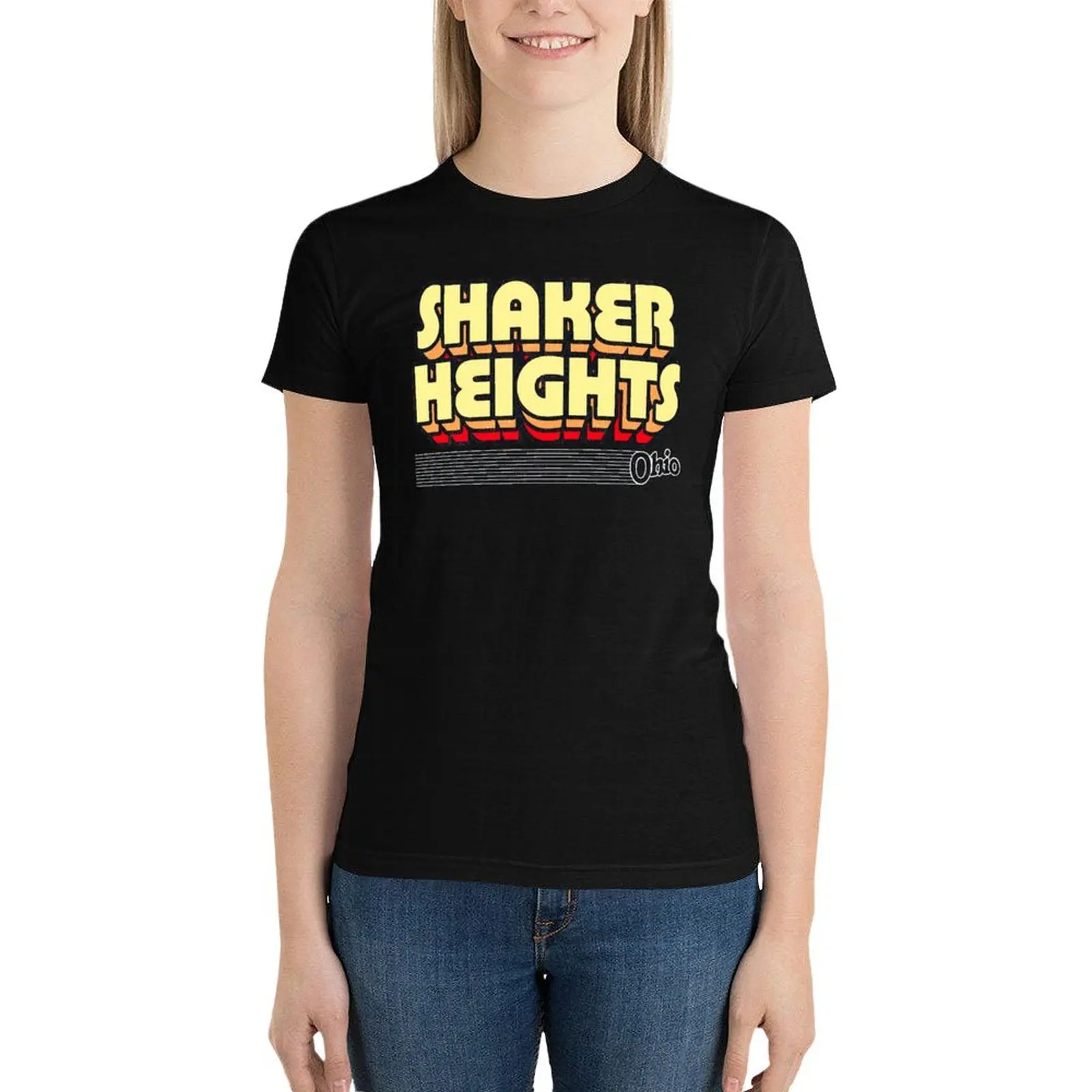 Shaker Heights, Ohio | Retro Stripes T-Shirt lady clothes cute tops graphics anime clothes Women's cotton t-shirt