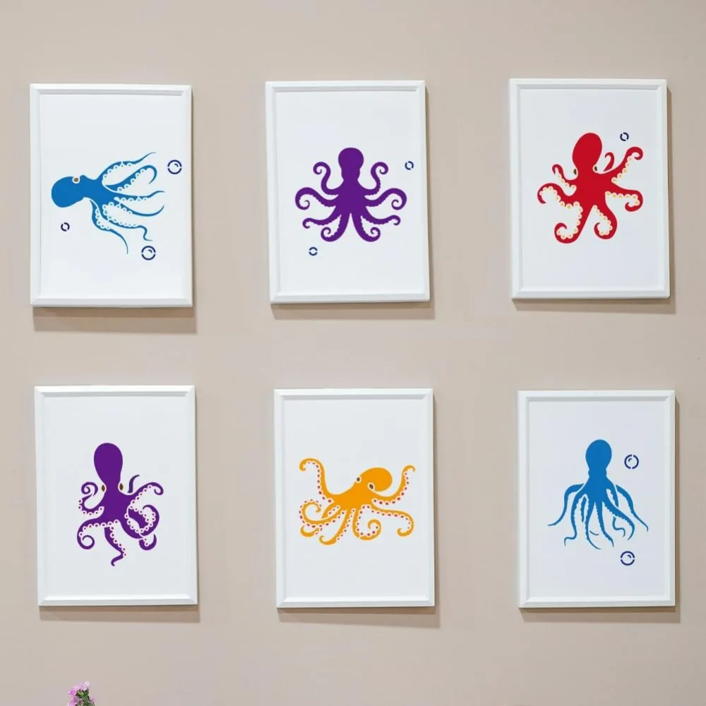 7 Styles Octopus Stencil 11.8×11.8inch Sea Octopus Tentacles Stencil with Paint Brush Reusable Summer Sea Life Creatures