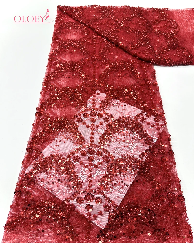 High-End High Quality Luxury French Handmade Embroidery Heavy Groom Lace Fabric African With Sequins Fabric For Wedding Dress