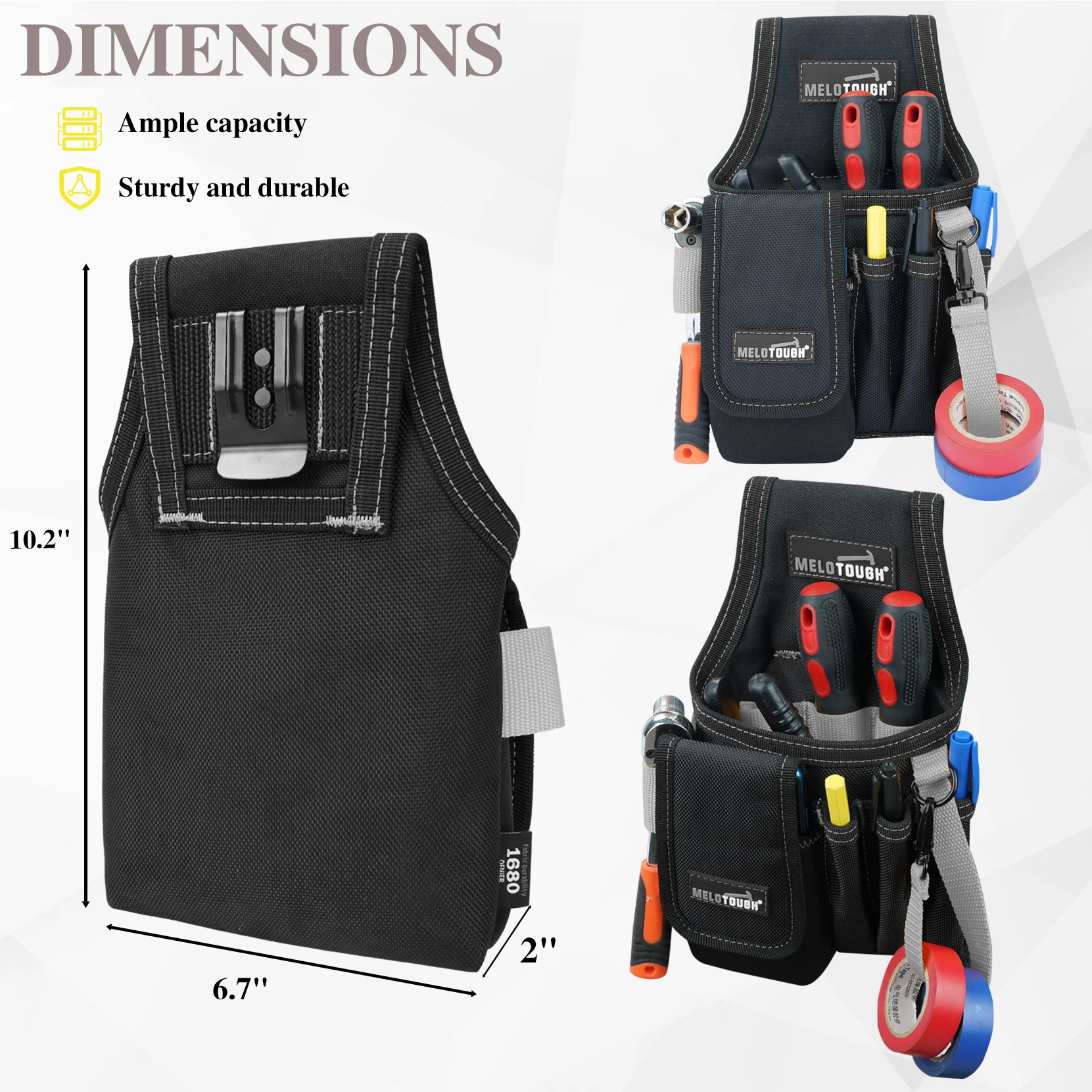 حقيبة أدوات صغيرة مع مشبك حزام، حقيبة حزام أدوات الجيب، مشبك كهربائي على حقيبة الأدوات، منظم أدوات متعدد الجيوب #3