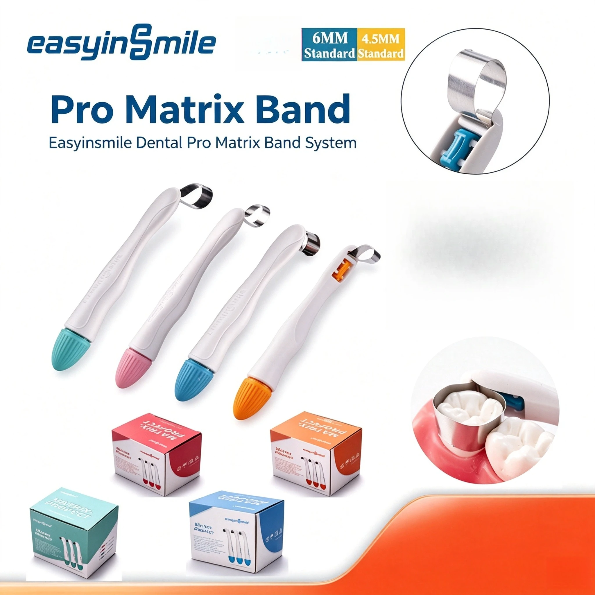 4.5/6mm Dental Pro Matrix Matrices Preformed Adjustable Holder Sectional Matrix Band Tofflemire Matrix Band System Teeth Filling